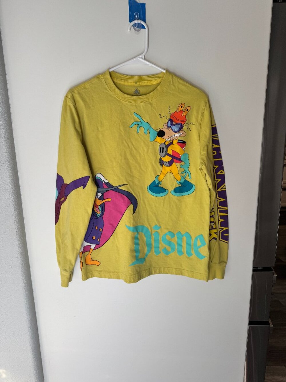 Disney Parks Darkwing Duck Long Sleeve Shirt Yellow Megavolt Walt Disney World